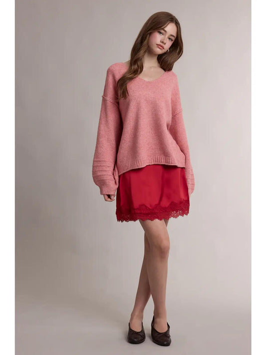 Lace Trim Satin Mini Skirt