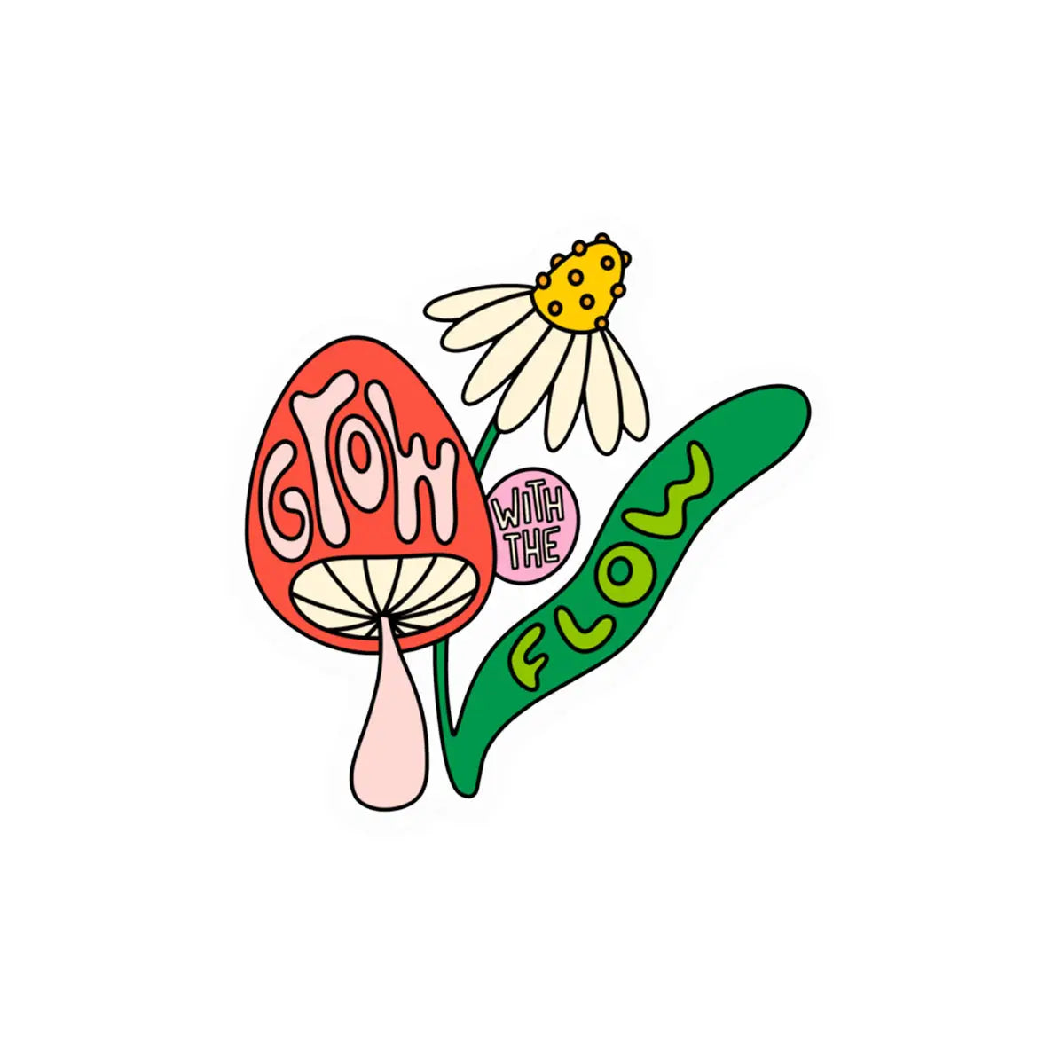 “Bloom Babe” – Close-up of “Grow with the Flow” sticker on a laptop with soft botanical accents
“Rooted in Style” – Sticker on a clear water bottle next to houseplants and a cozy window
“Gentle Growth” – Sticker on a notebook with pens and pastel accessories