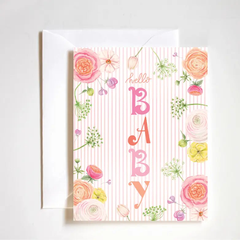 "hello BABY! Greeting Card" – A2 new baby card with playful hand lettering and boutique style
"Minimalist Baby Shower Card" – Luxe felt stock card for celebrating newborns
"Modern Baby Welcome Card" – Clean and cute baby card perfect for gifting
