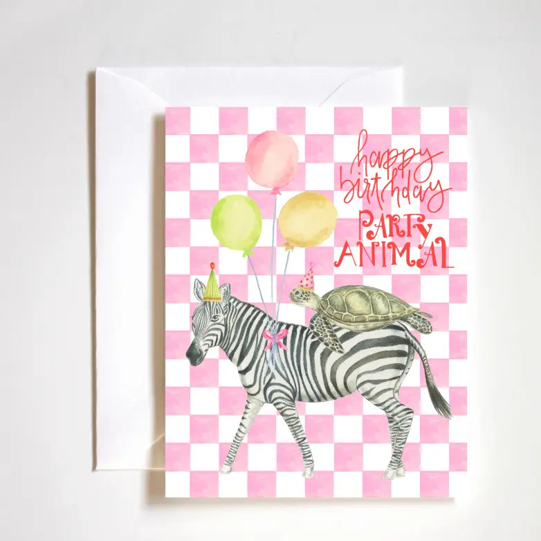 "Happy Birthday Party Animal Card" – Bright, hand-painted A2 card with festive illustration and text
"Colorful Birthday Card with Animals" – Whimsical birthday card featuring hand lettering and playful artwork
"Fun Birthday Greeting Card" – Boutique-style card printed on felt stock with party theme