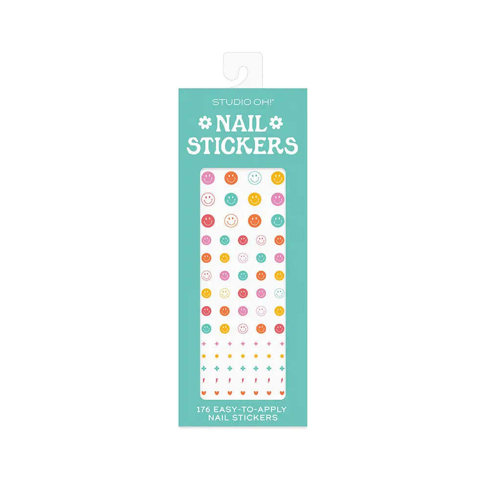"Smiles for Days" β Flatlay of nail stickers with polish bottles and sparkly accessories
"Mood: Happy Nails" β Close-up of fingers with smiley face stickers applied
"Sticker Mani Magic" β Pack of stickers styled with rings, glitter, and pastel vibes