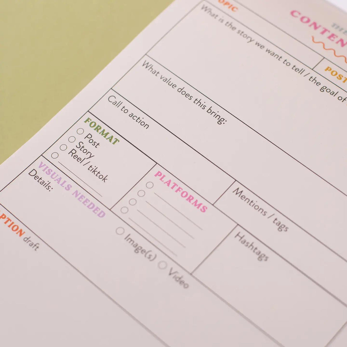 Social Media Content Planning Pad