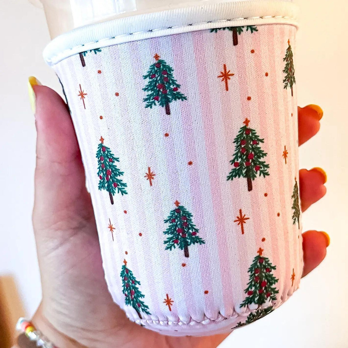 Vintage Christmas Stripes Reusable Coffee Sleeve