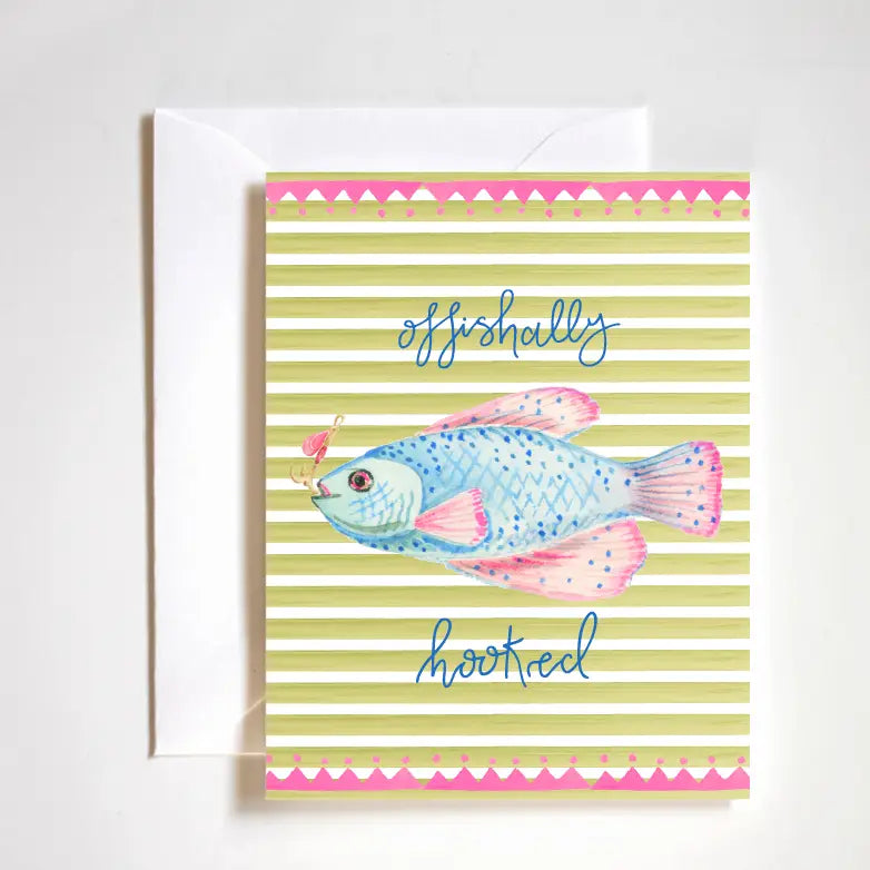 "oFISHally Hooked Love Card" – Hand-painted fish-themed pun card with boutique style
"Cute Punny Valentine Card" – A2 love card featuring watercolor fish and playful text
"Whimsical Fish Love Greeting" – Felt stock card with hand-drawn fish and romantic pun