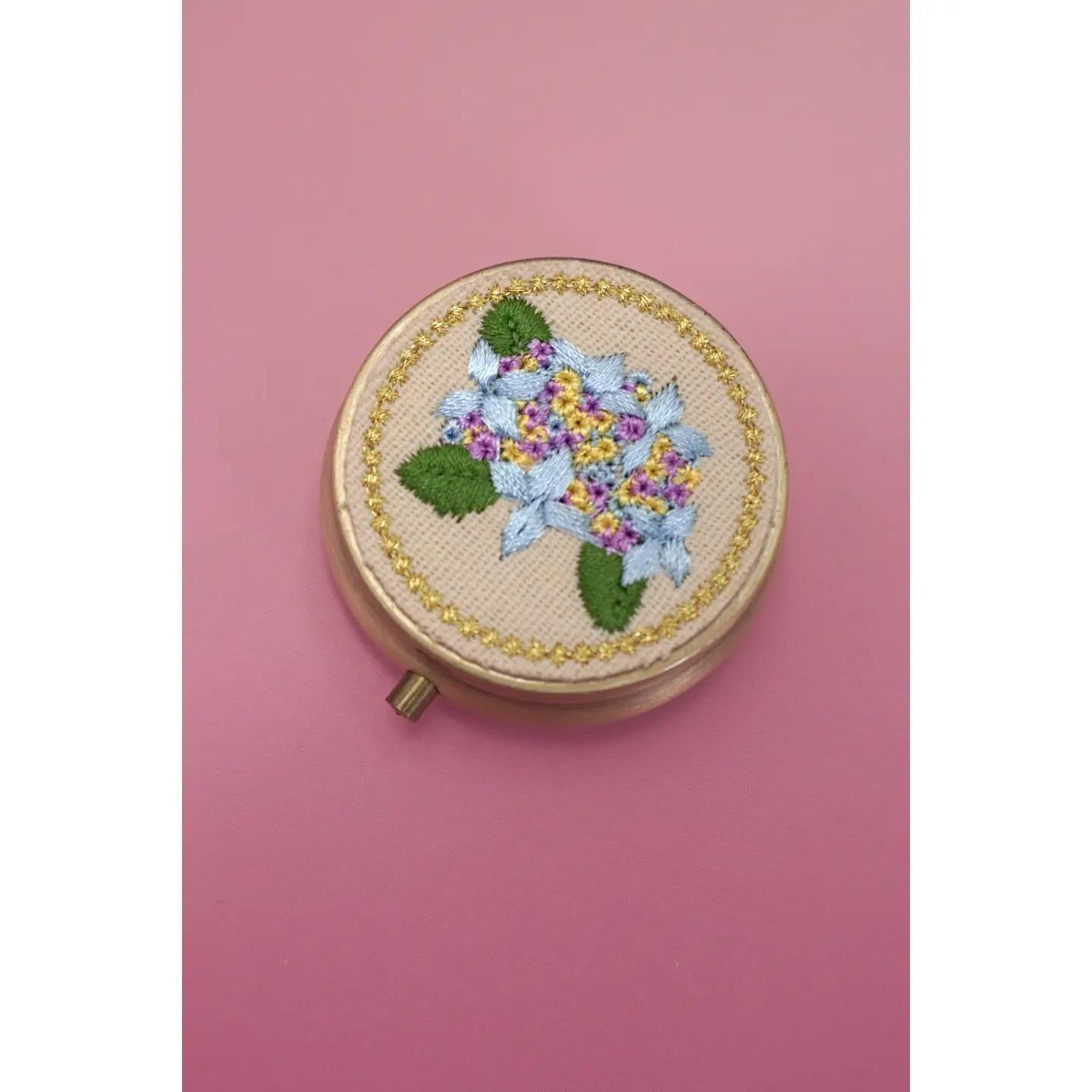 Floral Embroidery Jewelry Organizer with Mirror