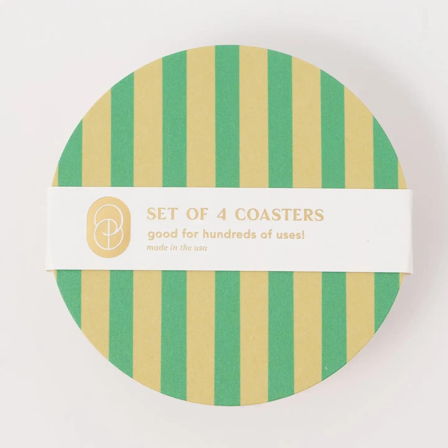 Verde Green and Lime Striped Coaster - Set of 4