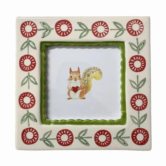 Hand-Painted Ceramic Photo Frame, Green Flower
