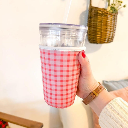 Pink Gingham Coffee Coozie