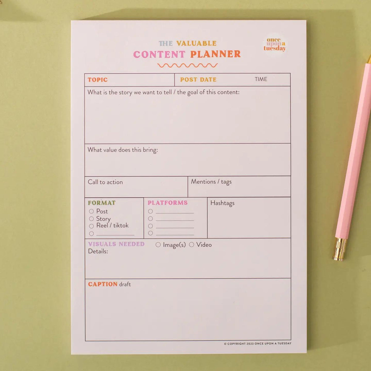 Social Media Content Planning Pad