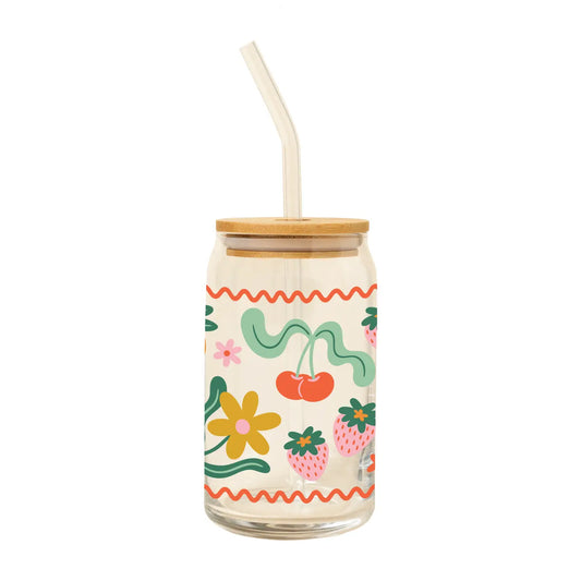“Berry Cute Sips” – Farmer’s market fruit glass on a gingham tablecloth with real fruit

“Fresh Picked” – Glass styled with peaches, strawberries, and a woven tote bag

“Market Morning Vibes” – Fruit can glass next to a newspaper and croissant on a patio
