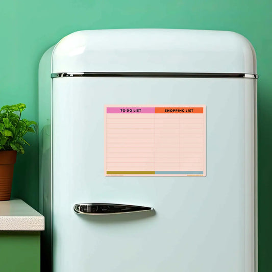 "Fridge Goals" – Magnetic A4 to-do list on a fridge door with pastel markers

"Wipe, Write, Repeat" – Close-up of glossy dry-erase surface with handwritten notes

"Plan Like a Pro" – Flatlay of the magnet with planner tools, flowers, and a morning coffee