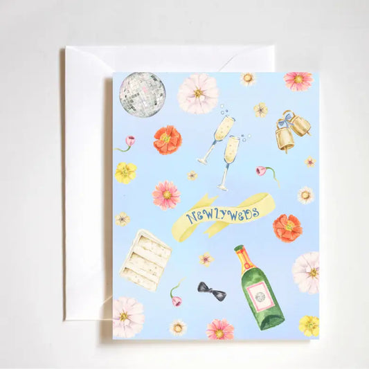 "Wedding Party Vibes Card" – Luxe A2 celebration card with icons like cake, bubbly, disco balls, and more

"Bridal Celebration Stationery" – Chic wedding-themed card featuring fun party elements

"Bachelorette Bash Card" – Playful boutique card with bridal shower and wedding day motifs