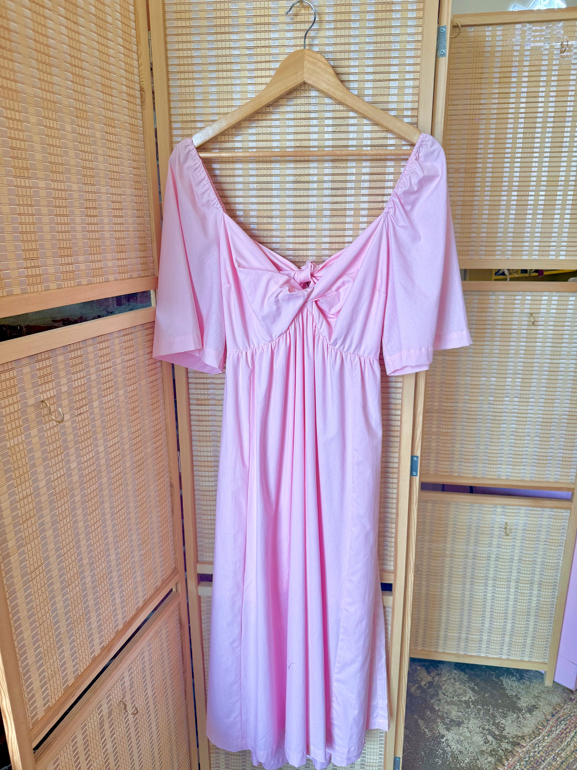 Poplin Cotton Midi Dress with Twist Fron