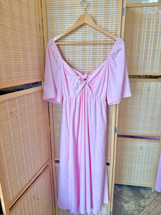 Poplin Cotton Midi Dress with Twist Fron