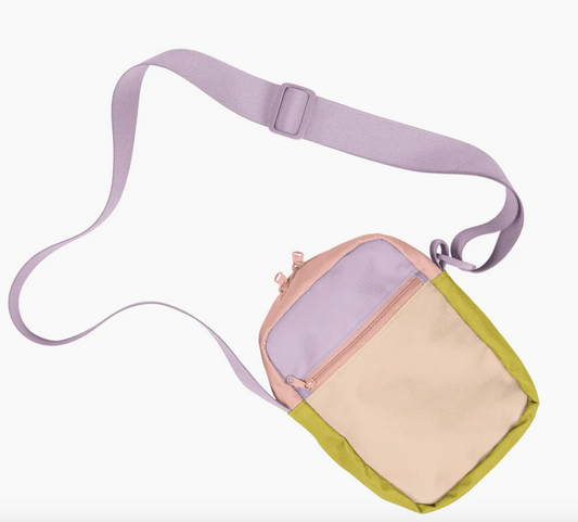 Crossbody Bag in bold colors with adjustable strap, made from recycled water bottles—eco-friendly hands-free bag for everyday wear