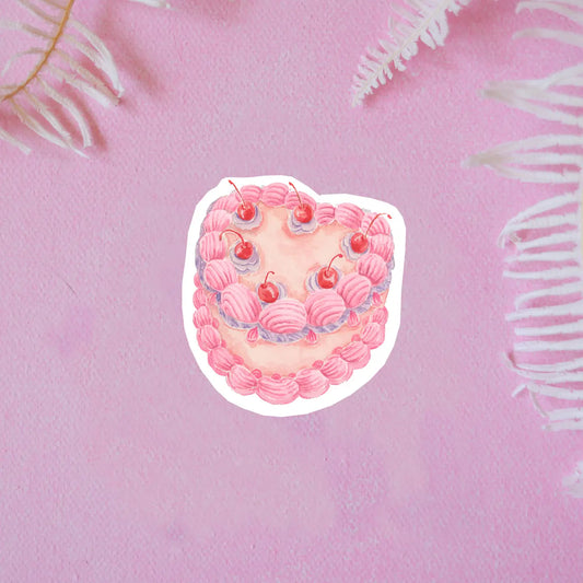 “Piping Dream” – Close-up of the retro cake sticker showing detailed icing swirls

“Sweet Vintage Vibes” – Sticker placed on a pastel laptop with cozy café background

“Tiny Cake Love” – Sticker on a water bottle surrounded by cute stationery
