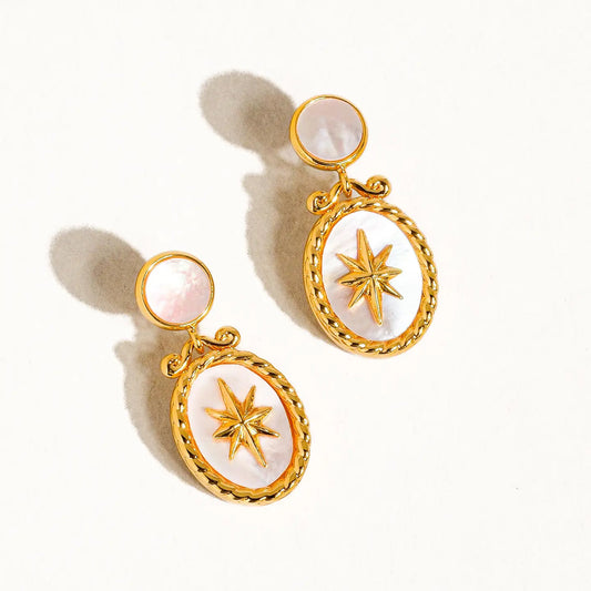 “Golden Shoreline” – Star shell earrings on a sandy shell-covered background with sunlight

“Vintage Coastal Glow” – Earrings displayed on a linen cloth with dried florals and a pearl comb

“Seashell Chic” – Earrings styled on a model with beachy waves and a white sundress