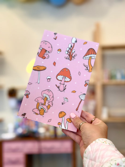 Whimsical Pink Mushroom Notebook