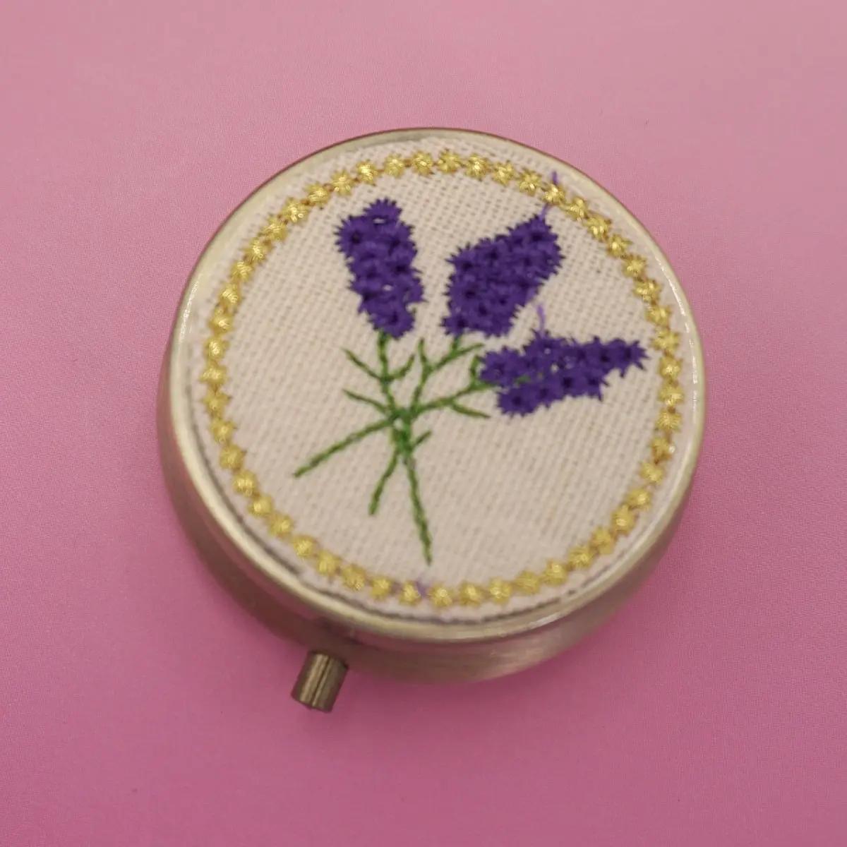 purple  Floral Embroidery Jewelry Organizer with Mirror