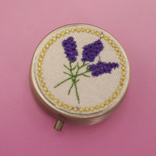 purple  Floral Embroidery Jewelry Organizer with Mirror